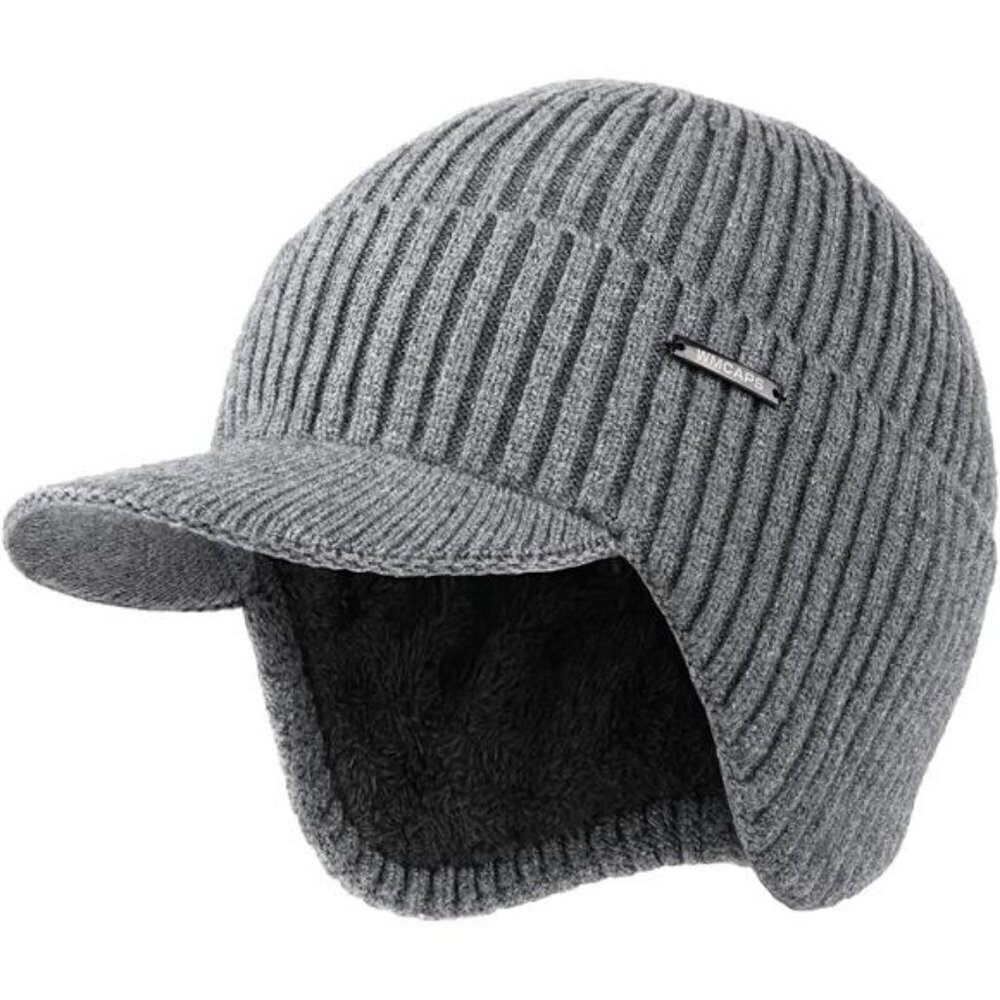 Cozy Winter Beanie with Brim & Ear Flaps Fleece Lined